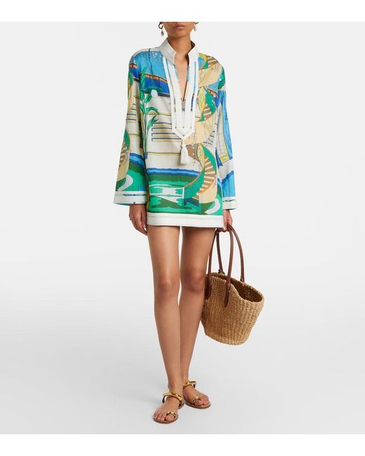 Tory Burch Blue Printed Cotton Voile Tunic