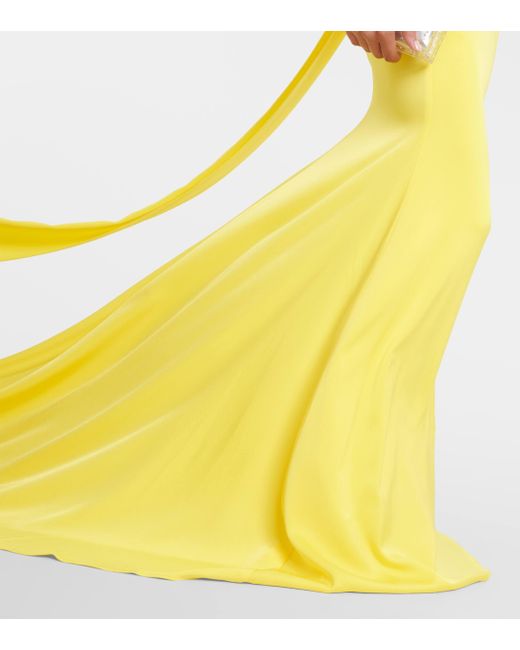 Alex Perry Yellow Caped One-shoulder Satin Gown