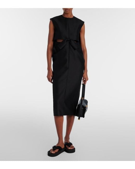 Balenciaga Black Cutout Crepe Satin Midi Dress