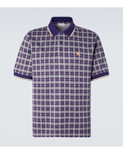 Burberry Blue Checked Polo Shirt for men