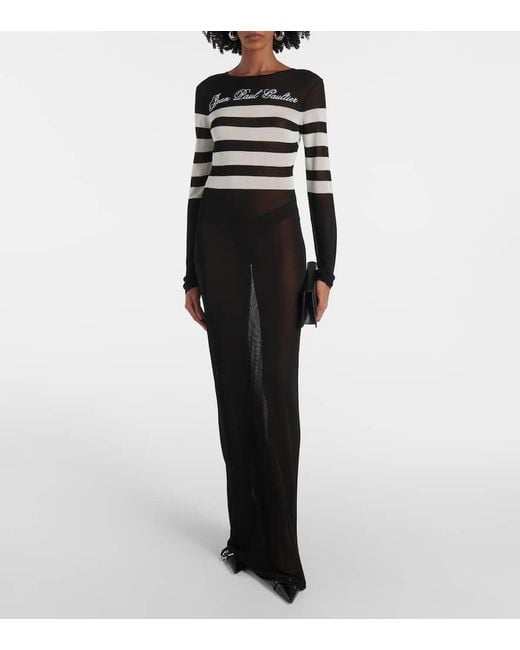 Vestido Largo De Punto A Rayas Signature, Mujer, Talla Jean Paul Gaultier de color Black