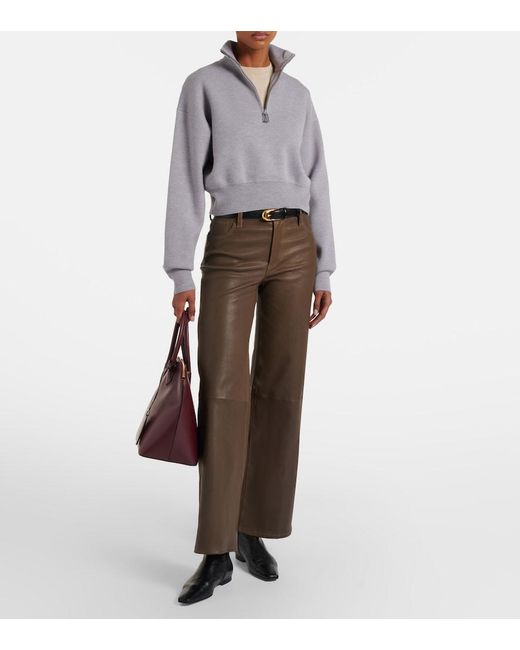 FRAME Brown Le Slim Palazzo Leather Wide-Leg Pants