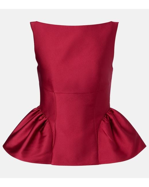 Roland Mouret Red Peplum Taffeta Top