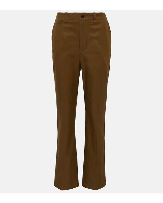 Pantalones flared de sarga de algodon Saint Laurent de color Brown