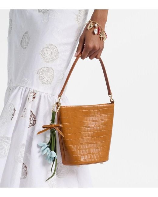 Self-Portrait Brown Small Croc-Effect Leather Bucket Bag