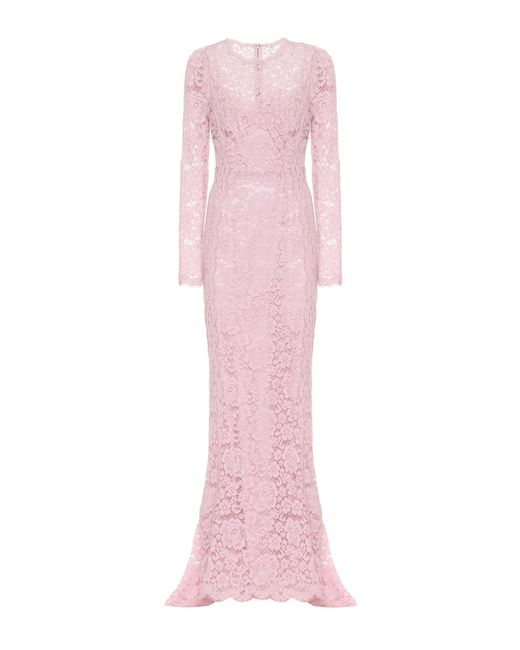 Dolce & Gabbana Pink Guipure Lace Gown