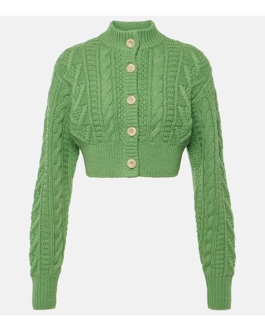 Emilia Wickstead Green Aleph Cropped Cable-knit Wool Cardigan