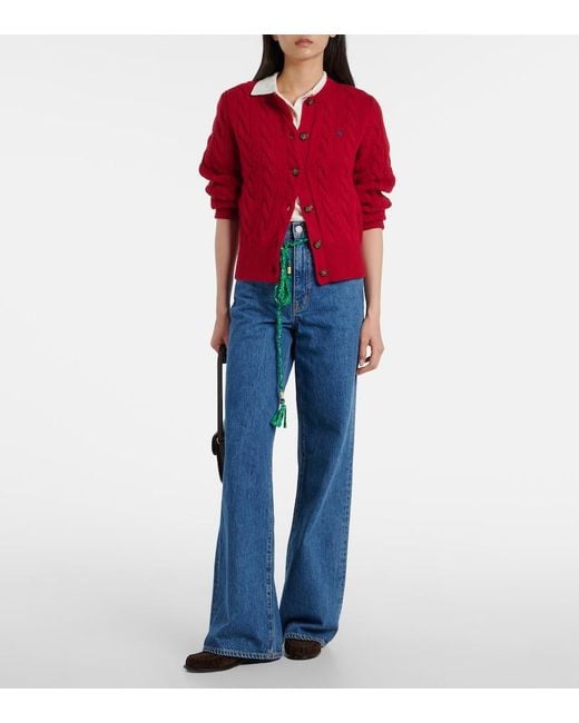 Polo Ralph Lauren Red Cable-Knit Wool And Cashmere Cardigan