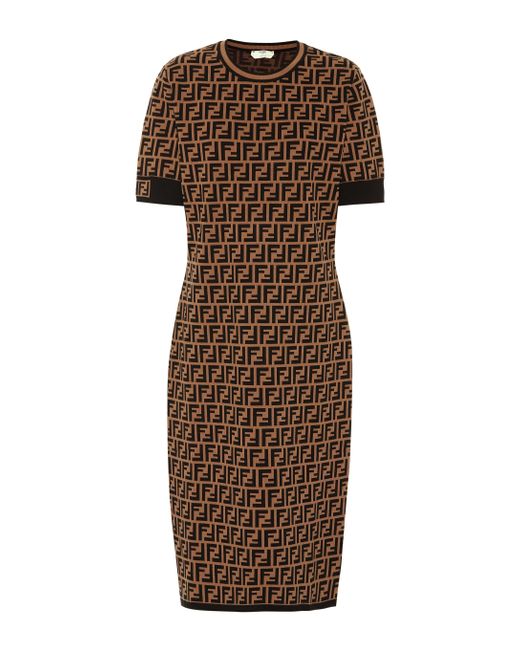 Fendi Brown Stretch-knit Midi Dress