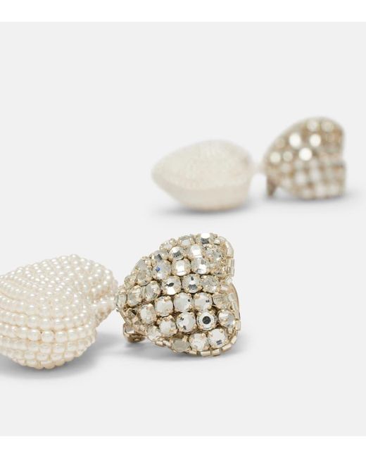 Oscar de la Renta White Crystal-Embellished Clip-On Earrings