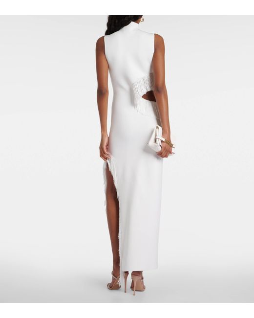 Galvan White Nova Beaded Compact Knit Gown