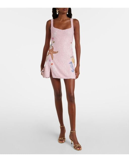Clio Peppiatt Pink Marina Embellished Minidress