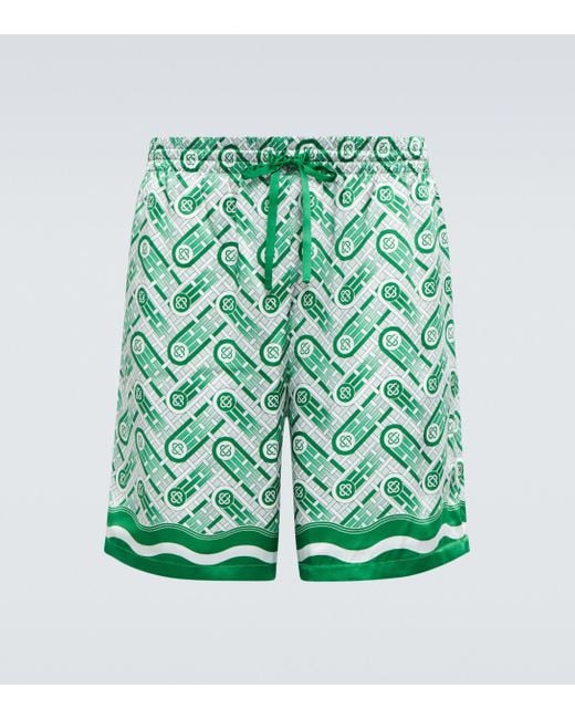 CASABLANCA Bedruckte Shorts aus Seide in Green für Herren
