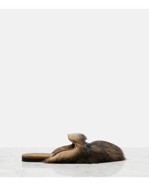 Dolce & Gabbana Brown Logo Suede-Trimmed Shearling Mules