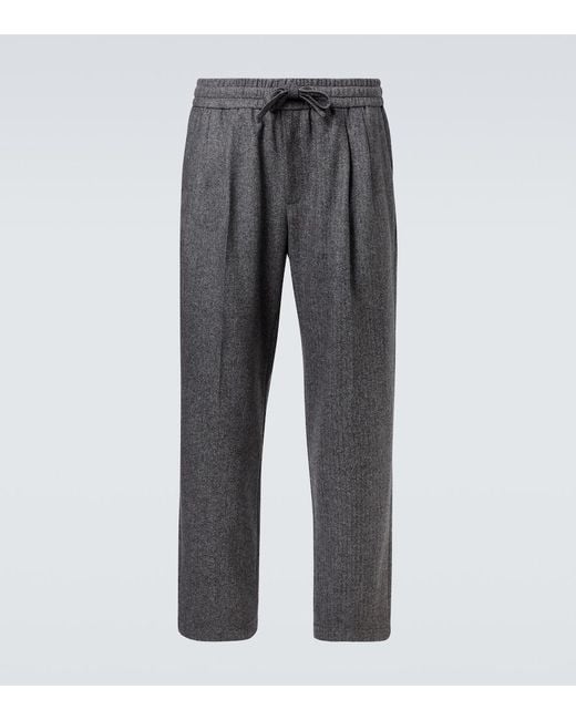 Dolce & Gabbana Gray Herringbone Wool-Blend Wide-Leg Pants for men