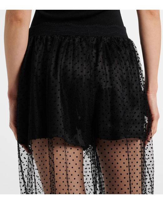 Alaïa Black Polka-Dot Mesh Wide-Leg Pants