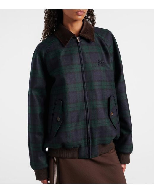 Miu Miu Black Plaid Virgin Wool Twill Blouson Jacket