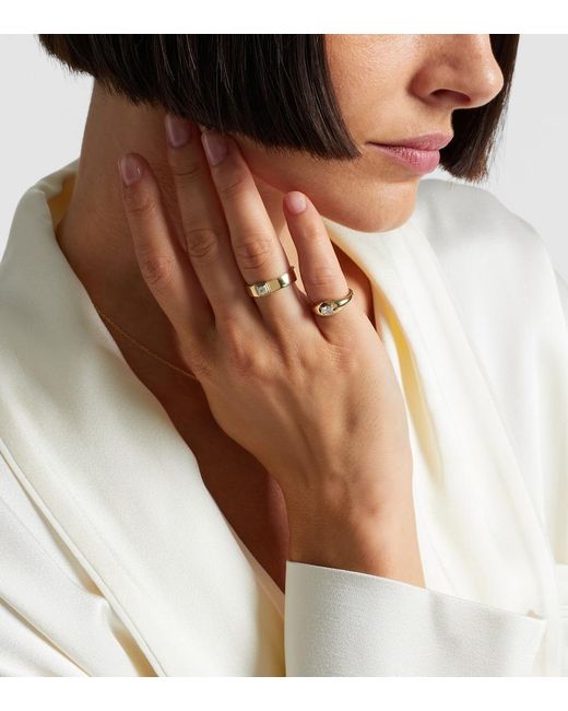STONE AND STRAND White Essential 14Kt Pinky Ring With Diamonds