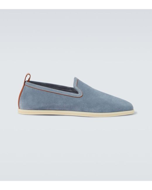 Loro Piana Blue Venice Walk Suede Loafers for men