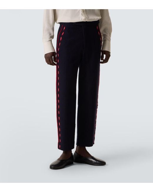 Bode Blue Carroll Embroidered Wool Straight Pants for men