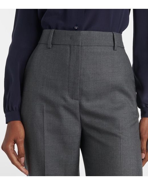 Valentino Gray High-Rise Wool Straight Pants