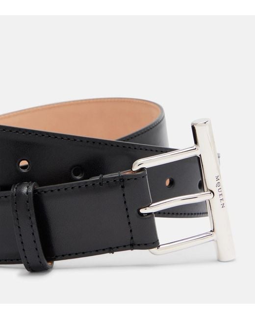McQueen Black T-Bar Hip Leather Belt
