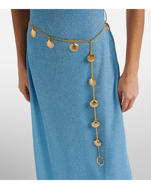 Oseree Blue Lumiere Belted Maxi Dress