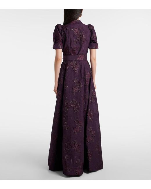 Rebecca Vallance Purple Afina Belted Floral Brocade Gown