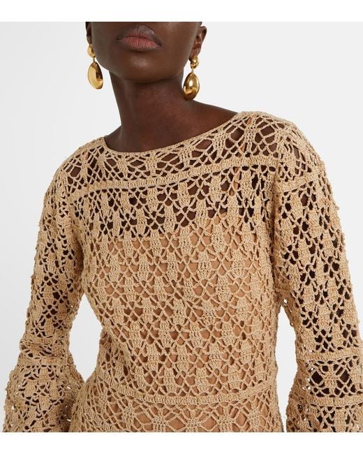 Anna Kosturova Natural Bianca Cotton Crochet Maxi Dress