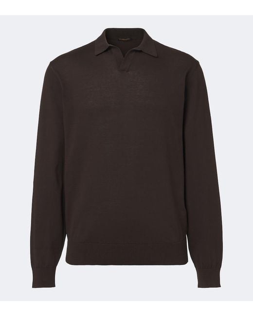Rubinacci Black Cotton Polo Sweater for men