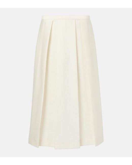 Totême White Twinflower Wool And Silk Midi Skirt