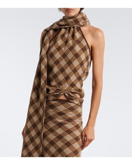 AYA MUSE White Kae Scarf-Detail Plaid Halterneck Top