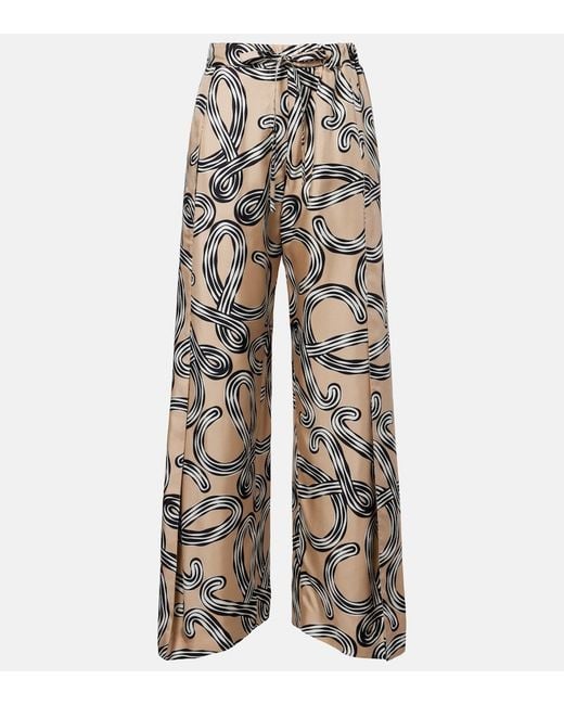 Loewe Natural Paula's Ibiza Anagram Silk Wide-Leg Pants