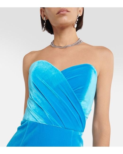 Rebecca Vallance Blue Bernardette Velvet-Effect Gown