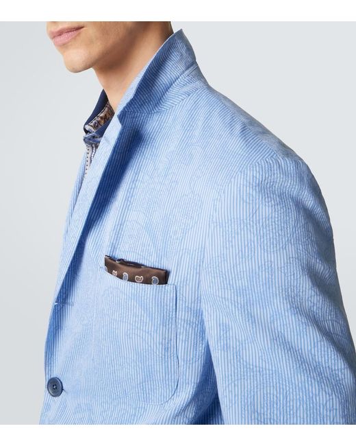 Etro Blue Woven Cotton Jersey Blazer for men