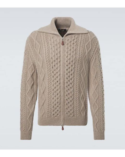 Loro Piana Natural Aran Cashmere Zip-Up Sweater for men