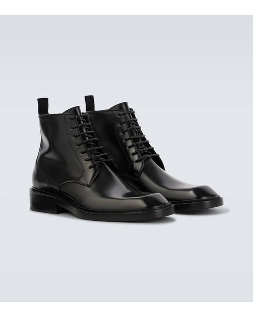 Saint Laurent Black Ian Leather Lace-Up Boots for men