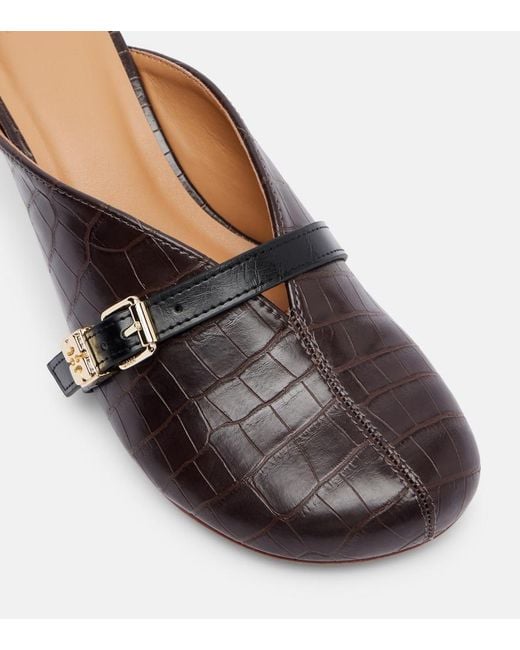 Ganni Brown 40 Crocodile-Effect Leather Mules