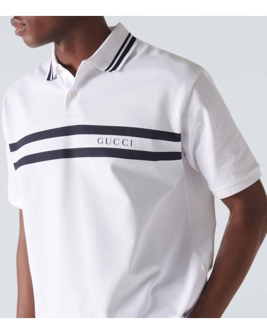 Polo En Coton Avec Imprimé Gucci pour homme en coloris White