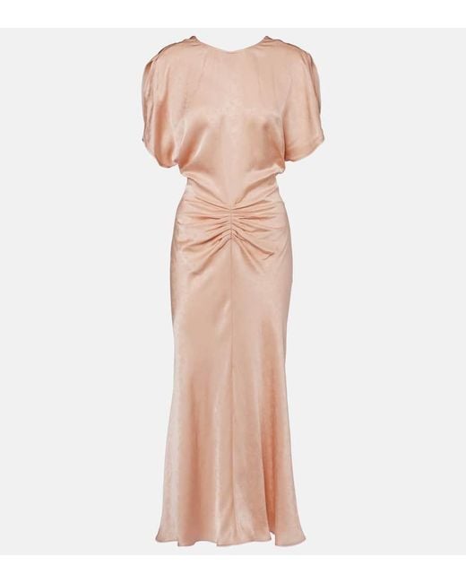 ワンピース VICTORIA BECKHAM LIGHT PINK DAMASK DRESS WITH GATHERING Victoria Beckham Light Damask Dress With Gathering in Pink