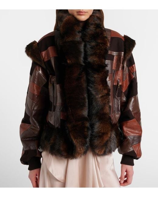 Chloé Brown Patchwork Leather And Shearling Jacket
