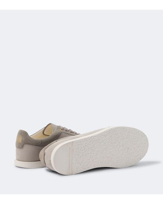 Brunello Cucinelli White Suede-Trimmed Leather Sneakers for men