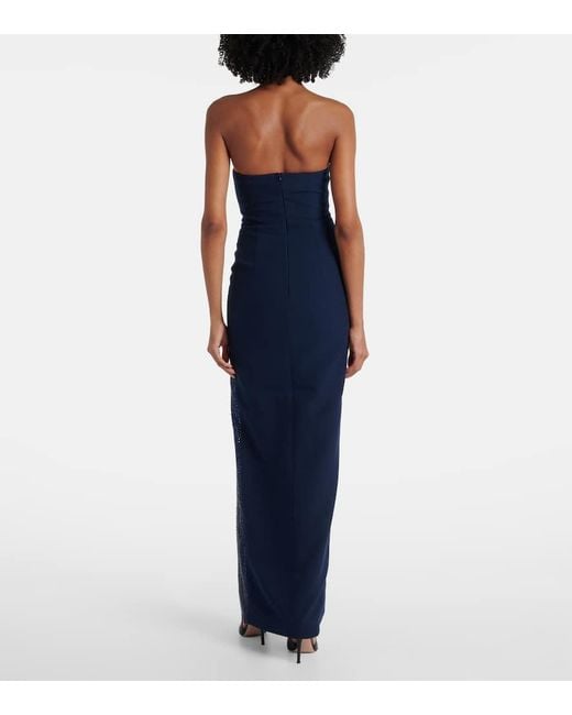 Roland Mouret Blue Embellished Strapless Crepe Gown