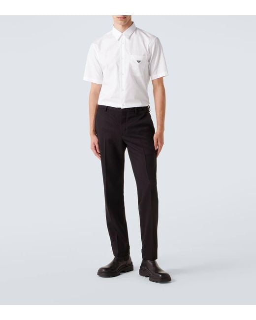 Prada White Logo Cotton Poplin Bowling Shirt for men