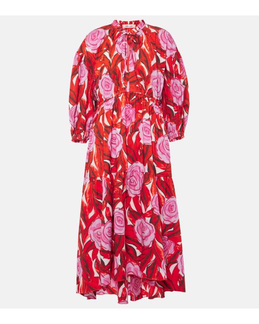Diane von Furstenberg Red Artie Floral Cotton-blend Midi Dress