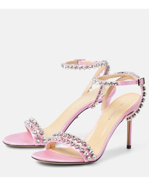Mach & Mach Pink Audrey Crystal-embellished Sandals