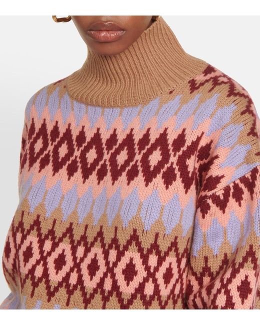 Jardin Des Orangers Red Intarsia Wool And Cashmere Turtleneck Sweater