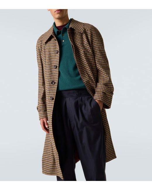Rubinacci Brown Houndstooth Virgin Wool Coat for men