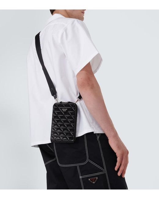 Prada Black Embellished Leather Phone Case for men