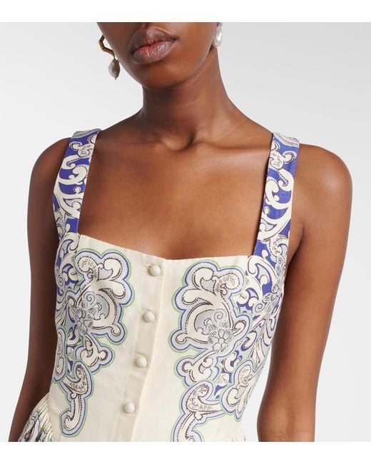 ALÉMAIS White Printed Linen-Blend Dress
